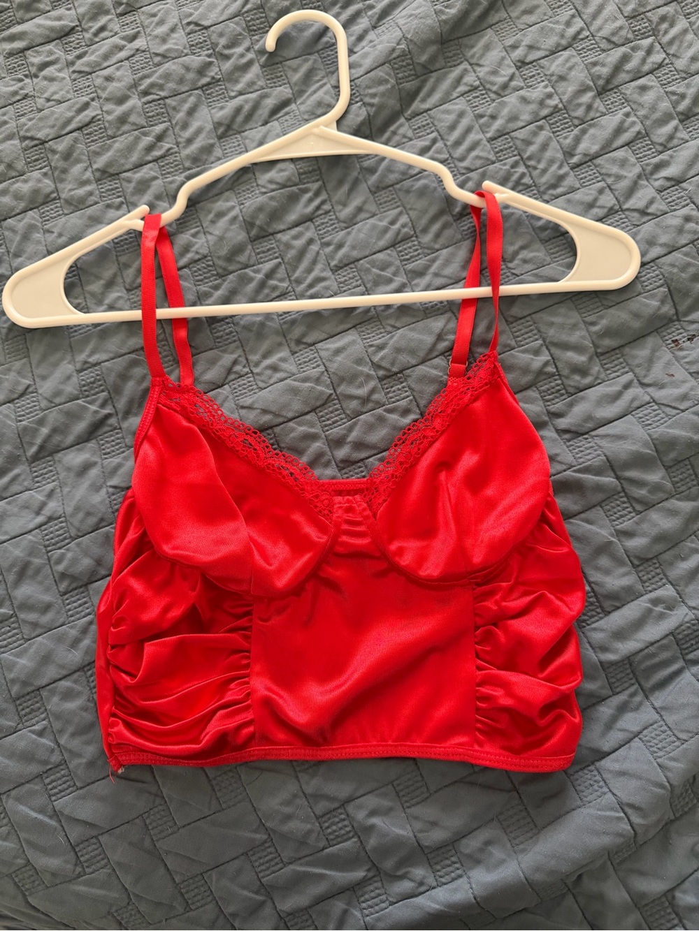 Red Satin Lace-Trim Camisole Bralette Tank